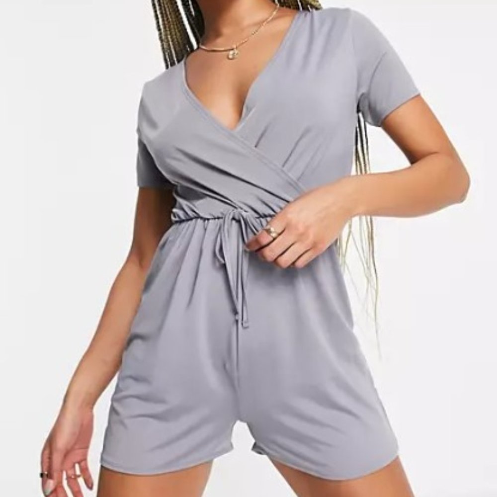 Threadbare Wrap Front Short Sleeve Jersey Romper Gray - NWT